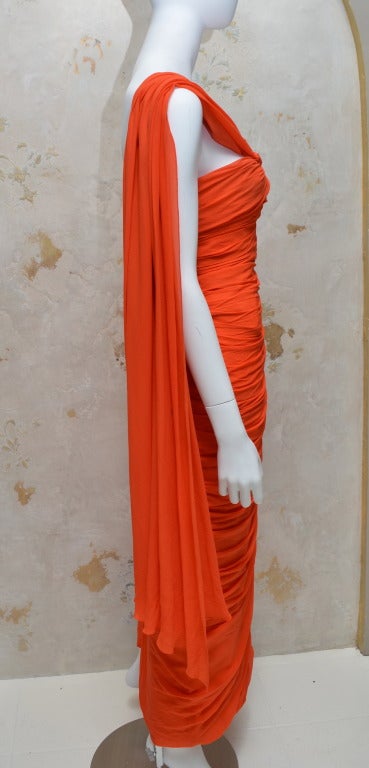 Red Zammaretti Roma Haute Couture Draped 1960s Summer Orange Vintage Chiffon Gown