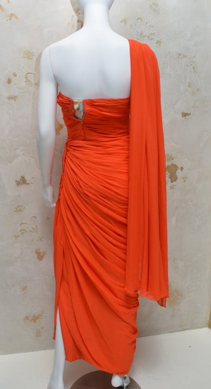 Zammaretti Roma Haute Couture Draped 1960s Summer Orange Vintage Chiffon Gown In Excellent Condition In Carmel, CA