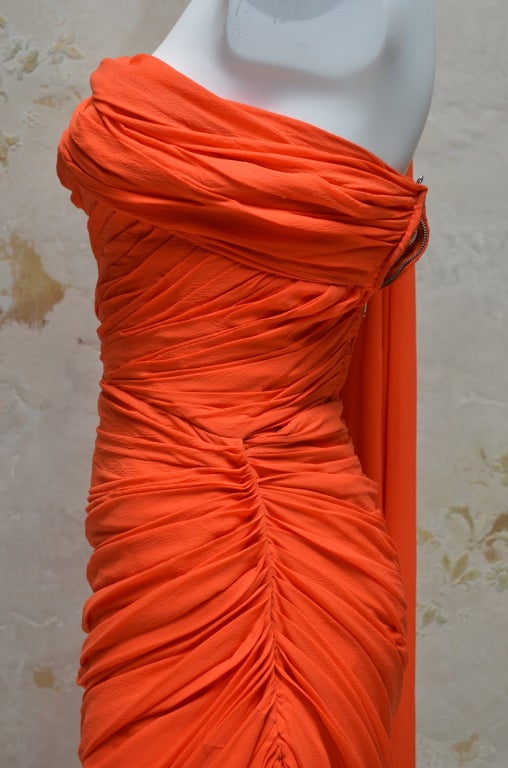 Women's Zammaretti Roma Haute Couture Draped 1960s Summer Orange Vintage Chiffon Gown