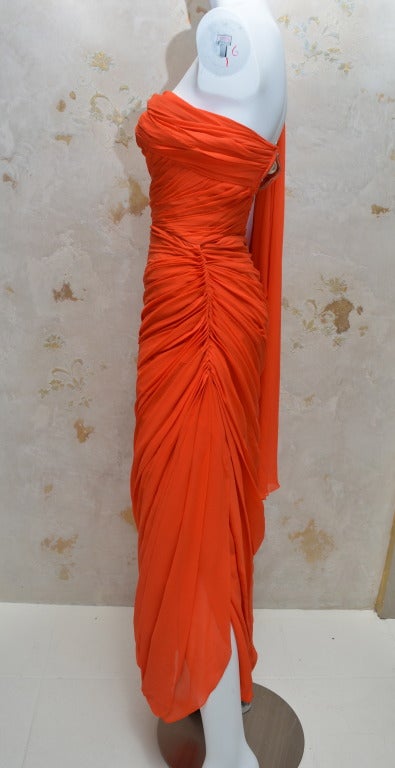 Zammaretti Roma Haute Couture Draped 1960s Summer Orange Vintage Chiffon Gown 1