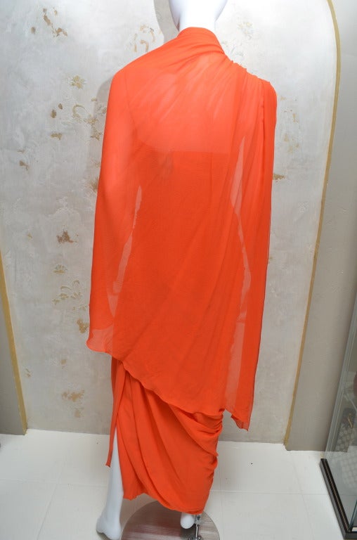 Zammaretti Roma Haute Couture Draped 1960s Summer Orange Vintage Chiffon Gown 3
