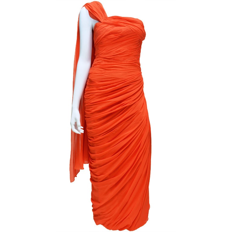 Zammaretti Roma Haute Couture Draped 1960s Summer Orange Vintage Chiffon Gown
