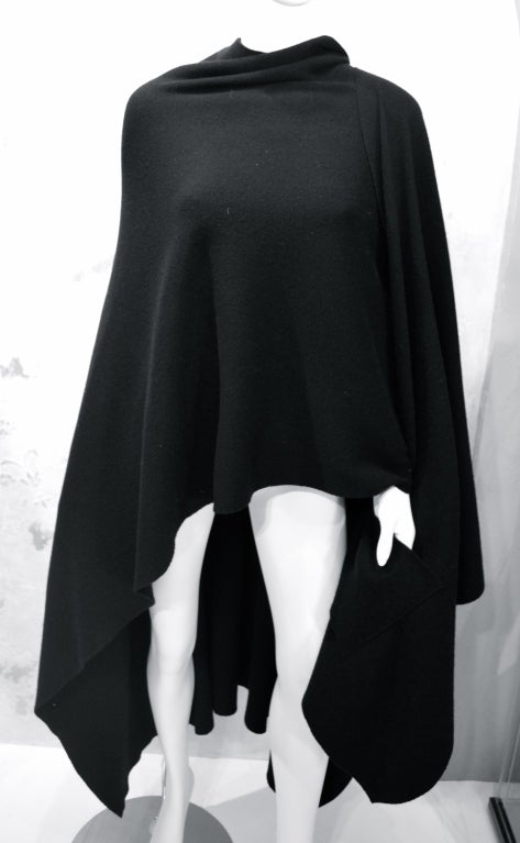 Women's Chanel One Size Knee Length Wool Knit Black Cape 1 Pocket