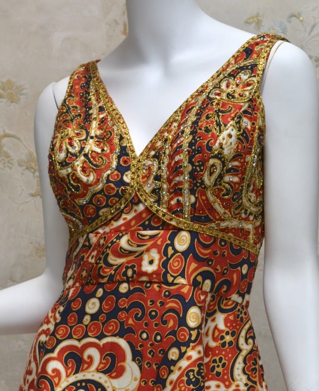 1960's Malcom Starr Jeweled Paisley Evening Dress In Excellent Condition In Carmel, CA