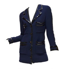 Chanel Black Vinyl Trimmed Navy Blue Jacket Sz36 Col 28 8