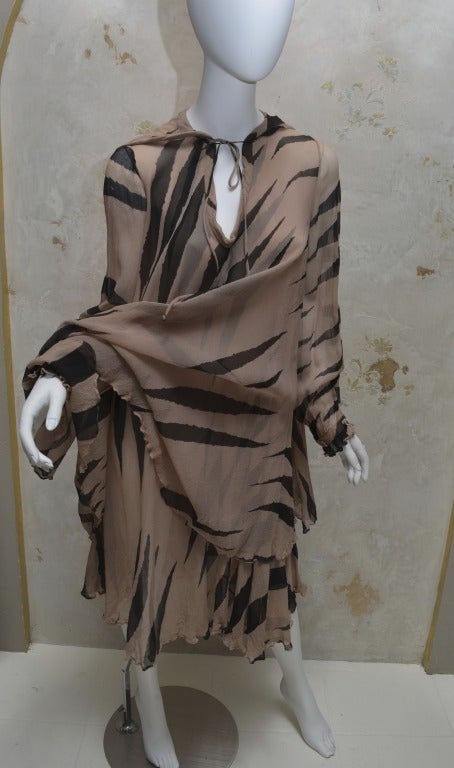 Ossie Clark Zebra Print Layered Chiffon Kaftan