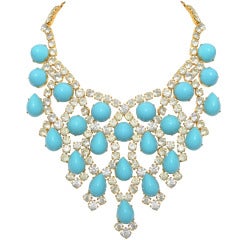 Schreiner New York 1960s Turquoise Bib Necklace