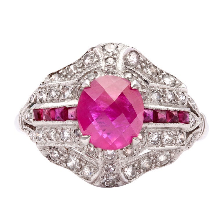 Ruby and Diamond Deco Style Ring at 1stdibs