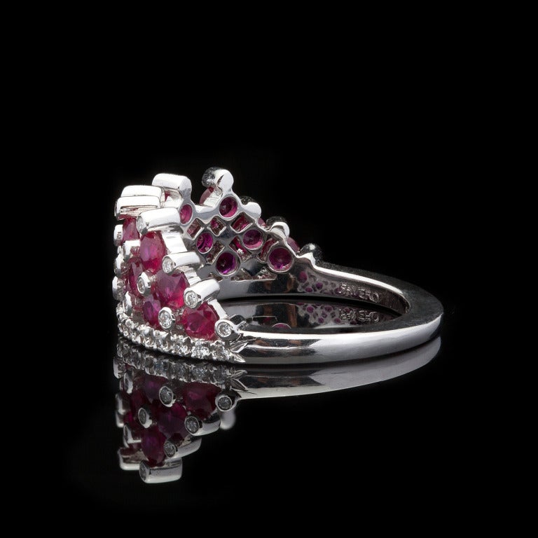 Round Cut Favero Ruby & Diamond Crown Ring
