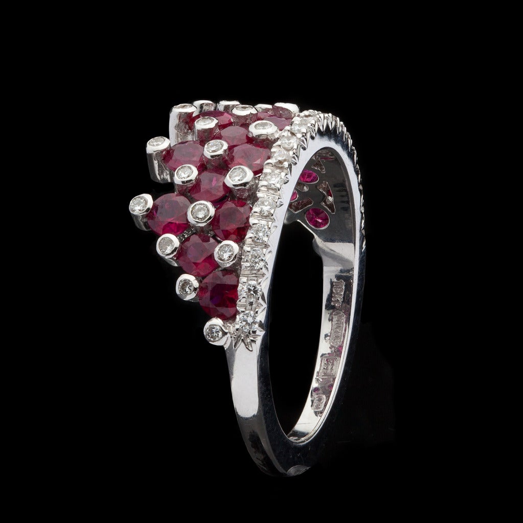 Favero Ruby & Diamond Crown Ring In New Condition In San Francisco, CA