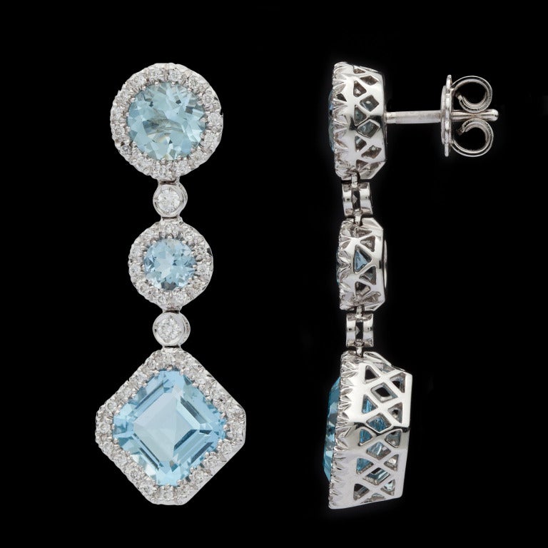 Favero Aquamarine & Diamond Dangle Earrings In New Condition In San Francisco, CA