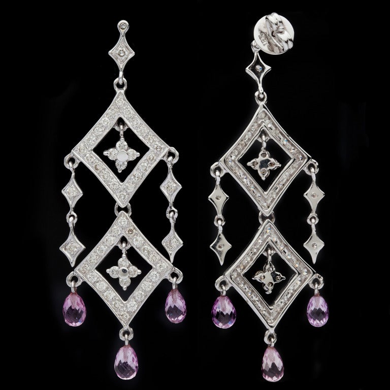 Salavetti Pink Sapphire and Diamond Dangle Earrings For Sale at 1stDibs