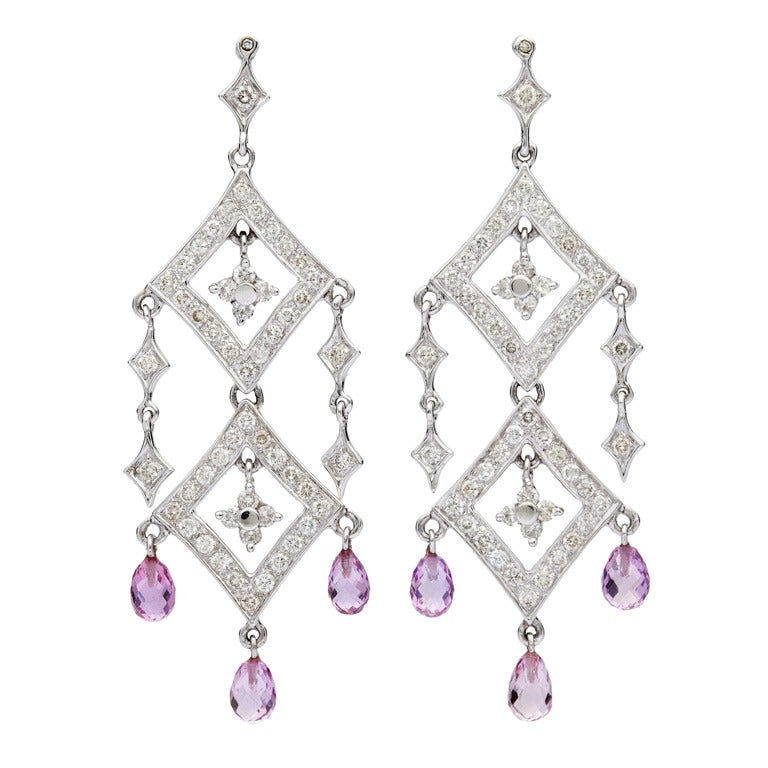 Salavetti Pink Sapphire & Diamond Dangle Earrings
