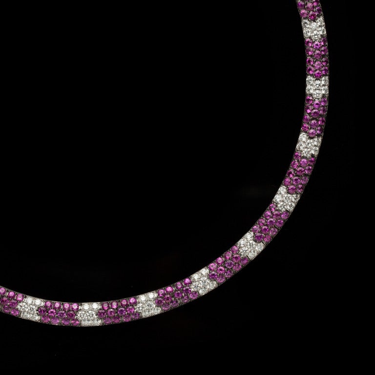 Round Cut Salavetti Pink Sapphire and Diamond Necklace