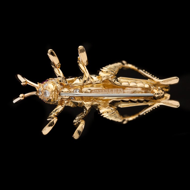 Women's Dankner Ruby Diamond Gold Grasshopper Brooch