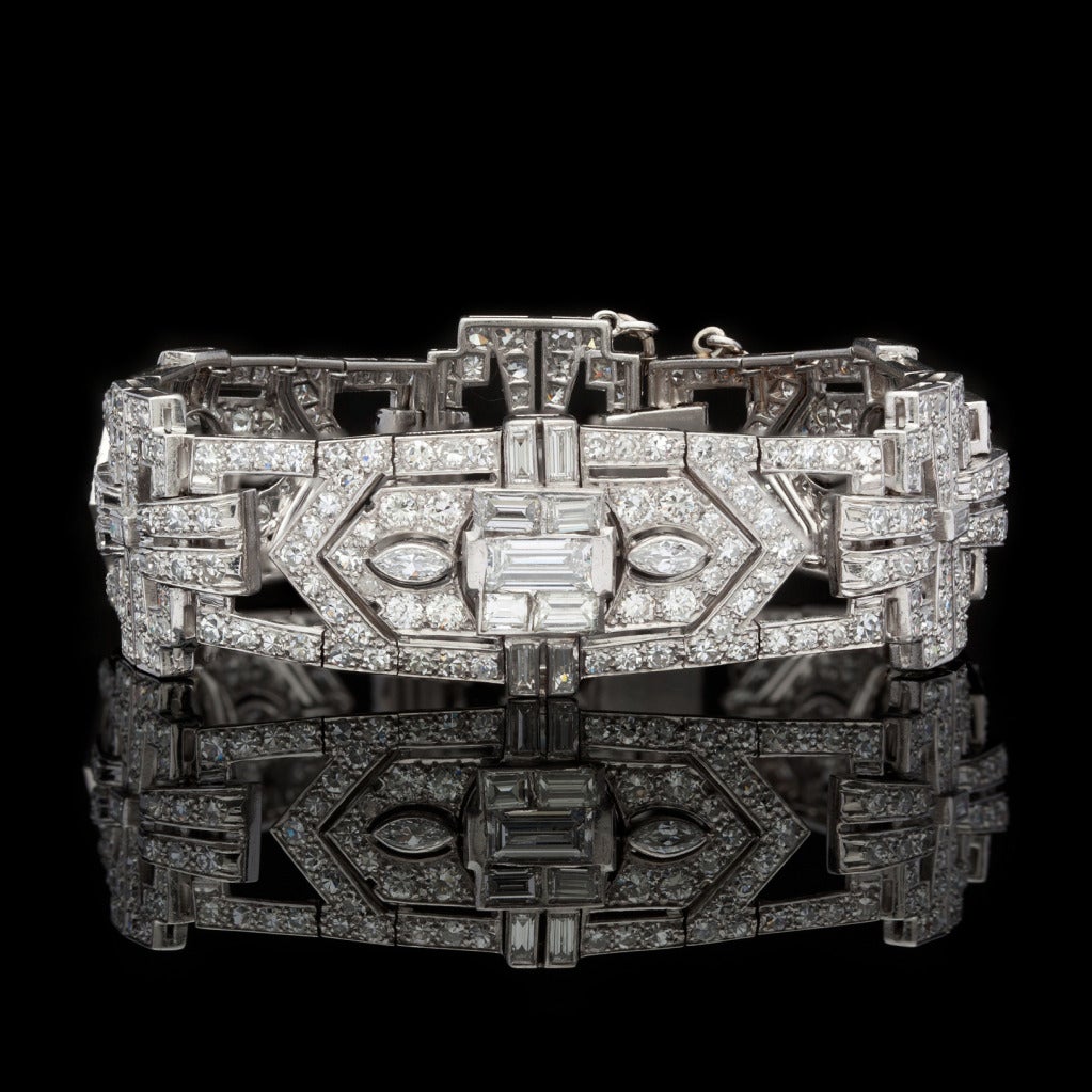 Deco 11.13ct tw Diamond Bracelet features 319 Mixed Cut Diamonds set in Platinum.  Bracelet measures 7