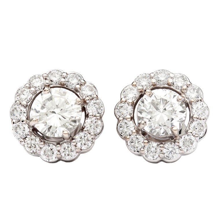 Halo Set Diamond Stud Earrings at 1stdibs
