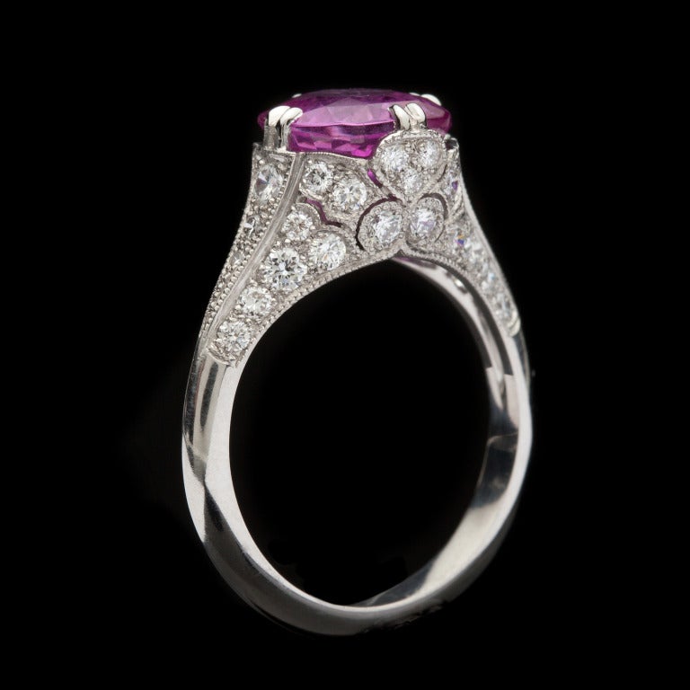 Art Deco Pink Sapphire Diamond Platinum Ring