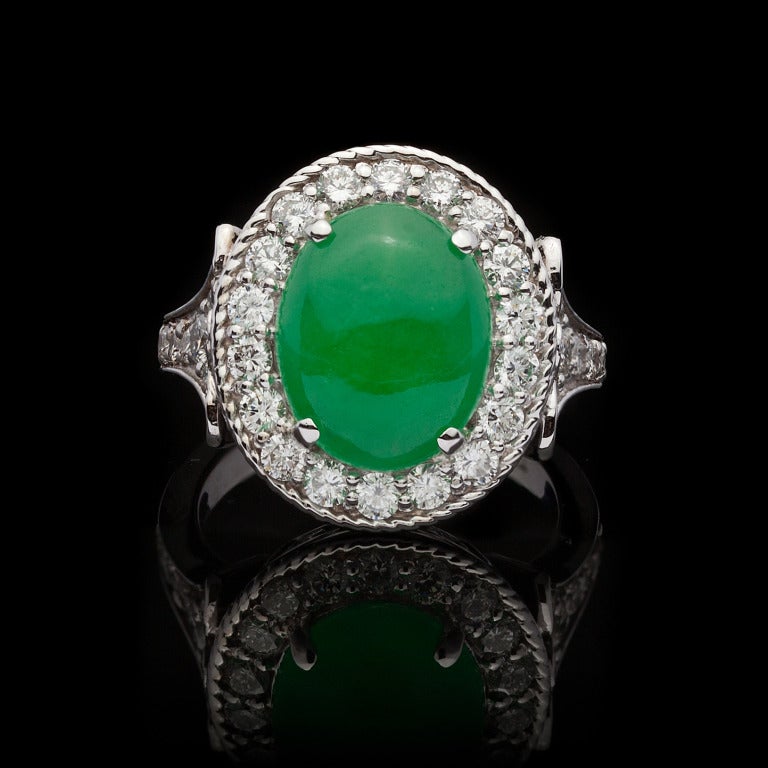 Oval Jade & Diamond Ring
