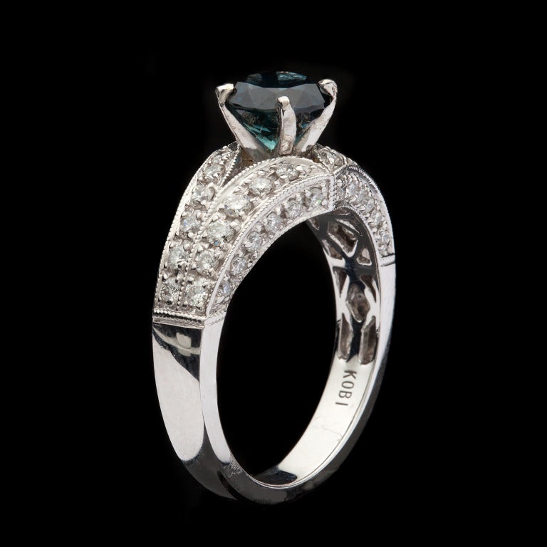 Women's Teal Sapphire & Diamond Ring