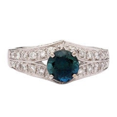 Teal Sapphire & Diamond Ring