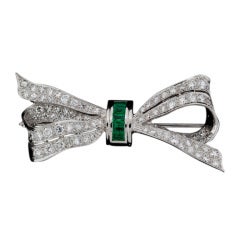 Diamond and Emerald Bow Brooch