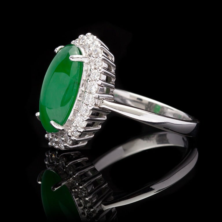 Cabochon Natural Jade Diamond Ring