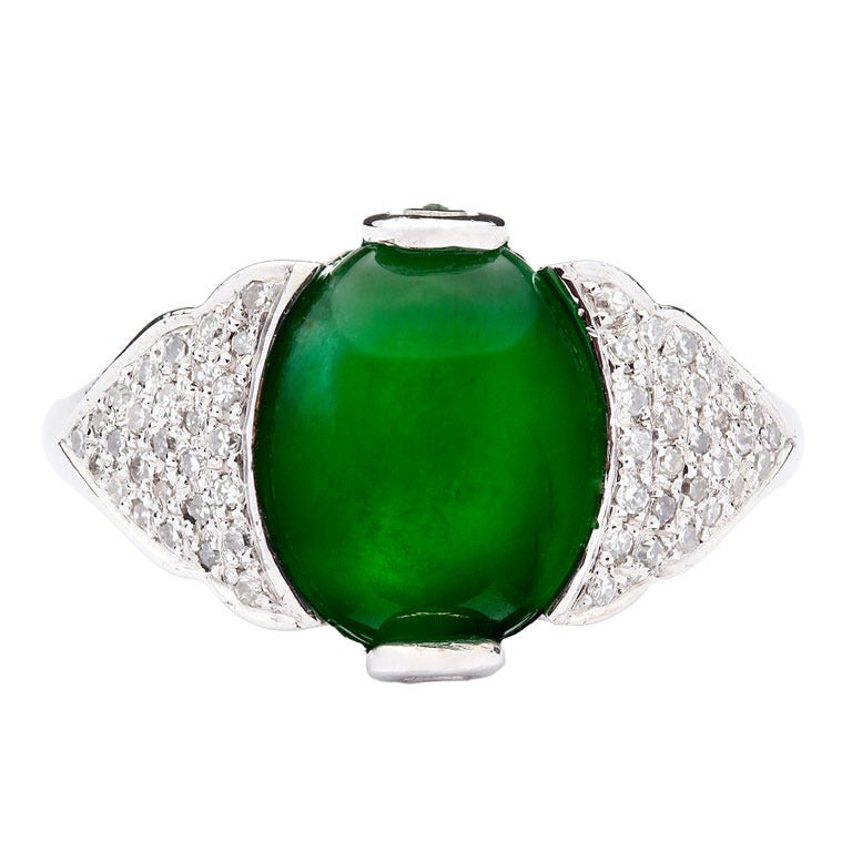 Bague en platine avec diamants et jade certifié GIA