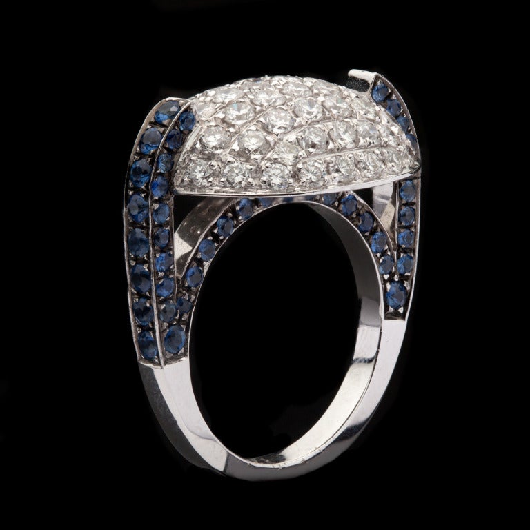 Round Cut Favero Diamond & Sapphire Cocktail Ring