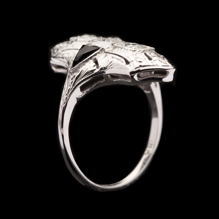 Women's Art Deco Onyx Diamond Ring