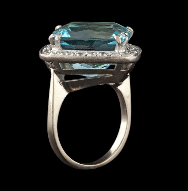 Women's 1930's Aquamarine and Diamond Ring
