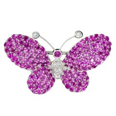 Pink Sapphire & Diamond Butterfly Brooch 5