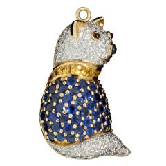 Vintage Sapphire Diamond Cat Pendant