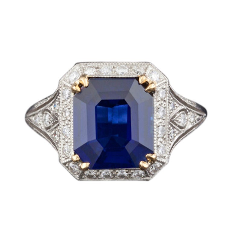 Natural 4.31ct Sapphire & Diamond Ring