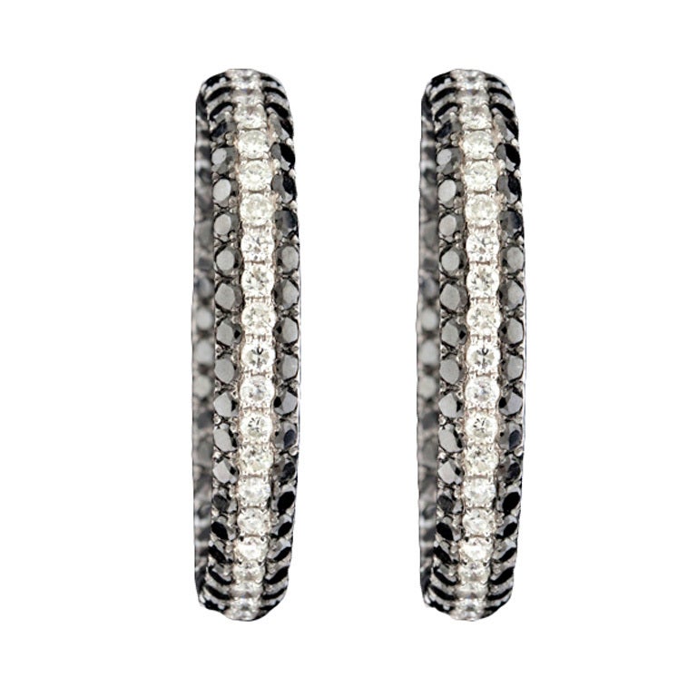 Black and White Diamond Hoop Earrings at 1stDibs black and white