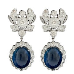 Cabochon Sapphire & Diamond Earrings 7