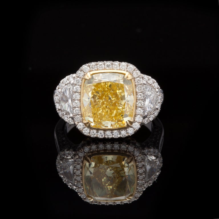 5.33ct Natural Fancy Intense Yellow Diamond Ring