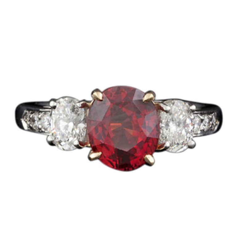 Red Sapphire & Platinum Diamond Ring