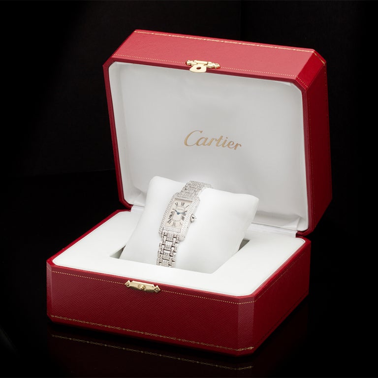 Women's Cartier Lady's White Gold and Diamond Tank Americaine Wristwatch