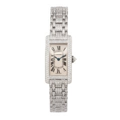 Cartier Lady's White Gold and Diamond Tank Americaine Wristwatch