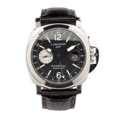 Used Panerai Stainless Steel Luminor GMT Dual-Time Zone Wristwatch