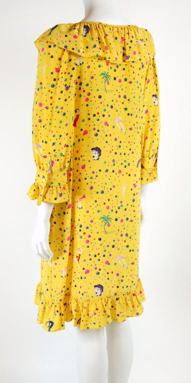 1970's Emanuel Ungaro Carnival Print Ruffle Dress 1