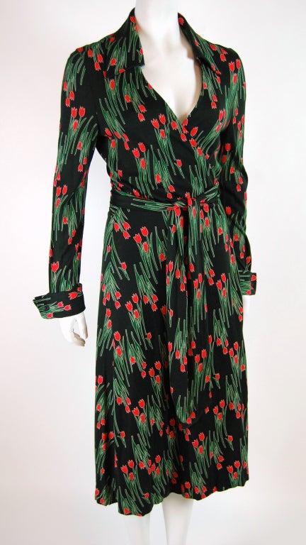 1970's Diane Von Furstenberg Tulip Print Wrap Dress at