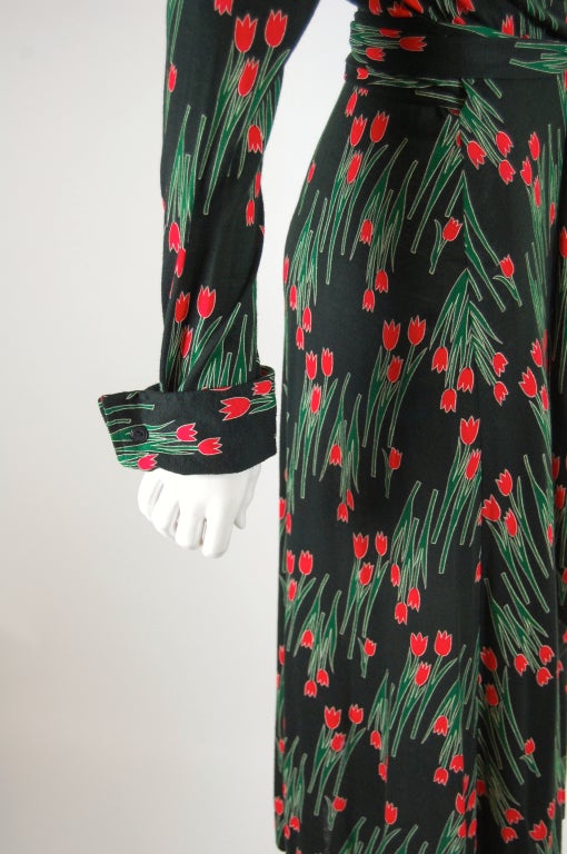 1970's Diane Von Furstenberg Tulip Print Wrap Dress at