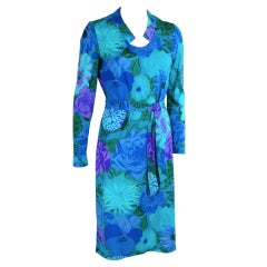 1960
s Ken Scott Blue Bouquet Dress