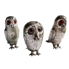 Matched Set of 3 Owl Condiment Pots Mustard & Peppers