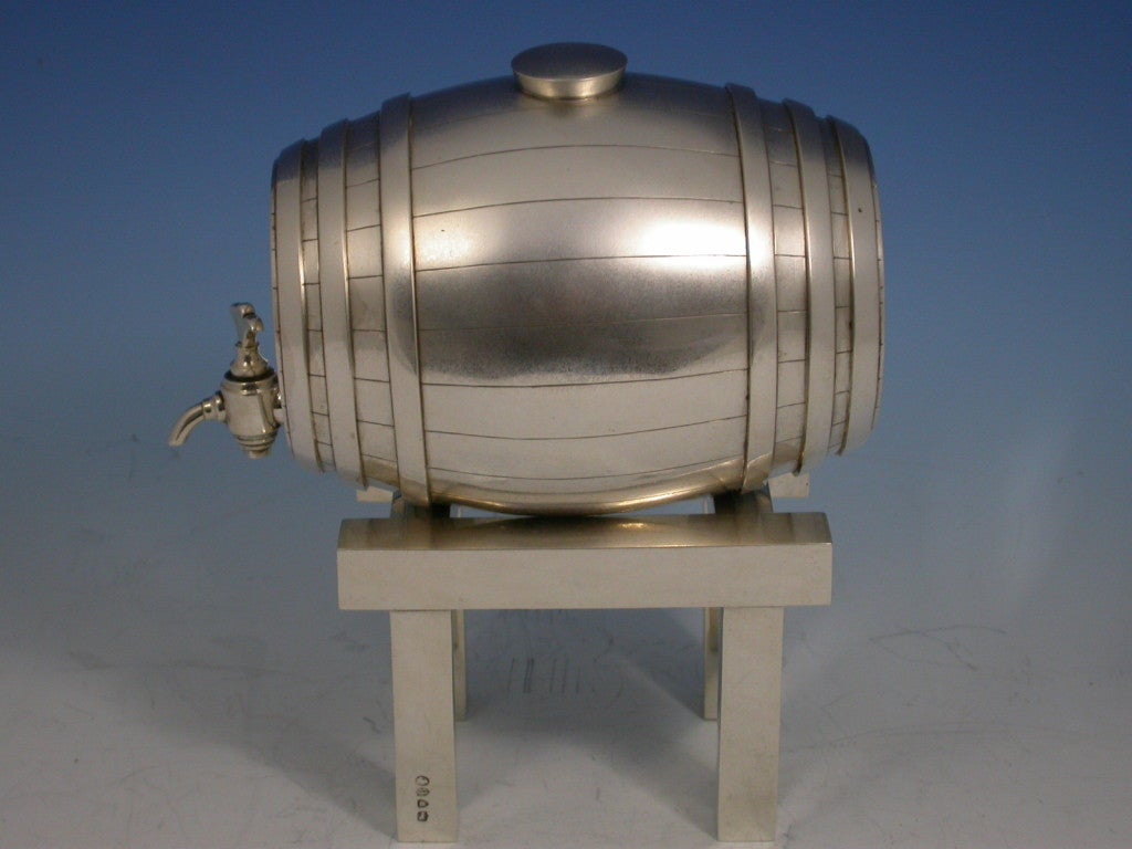 Victorian Silver Whisky Decanter in the form of Barrel on Stand