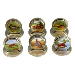 Exceptional Set 6 Edwardian Silver & Enamel Animal Menu Holders