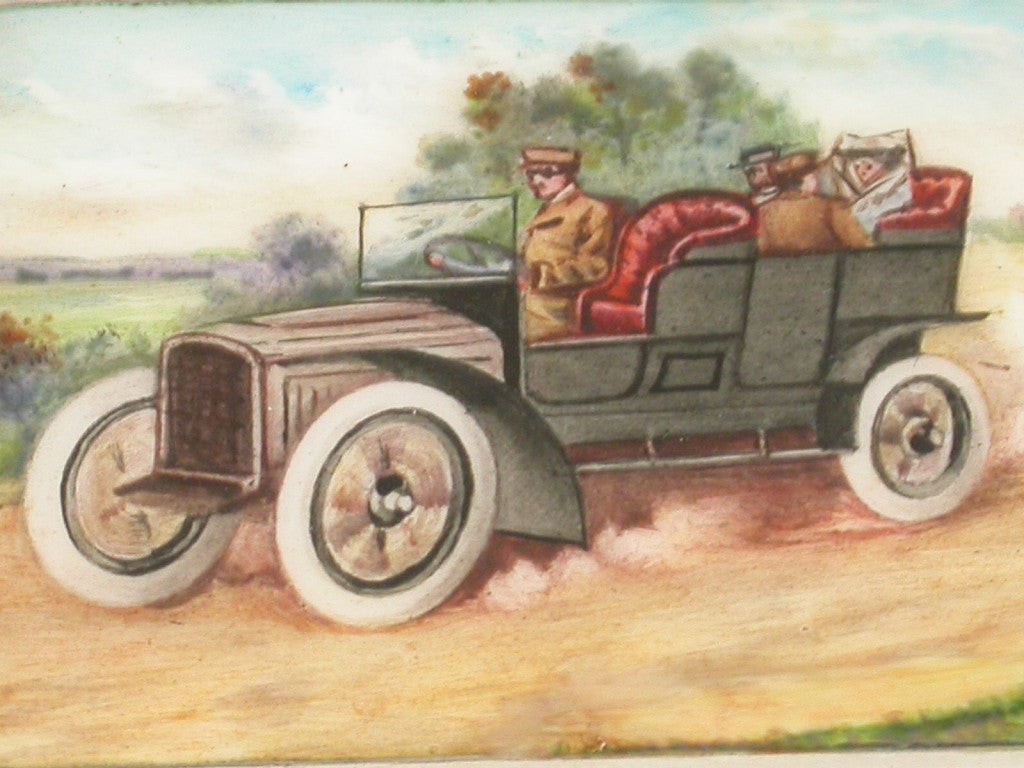 Edwardian Silver & Enamel 'Vintage Car' Vesta Case