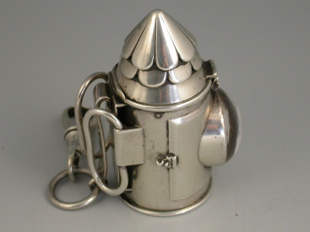 Novelty Silver 'Railway Lantern' Sewing Etui/Vinaigrette